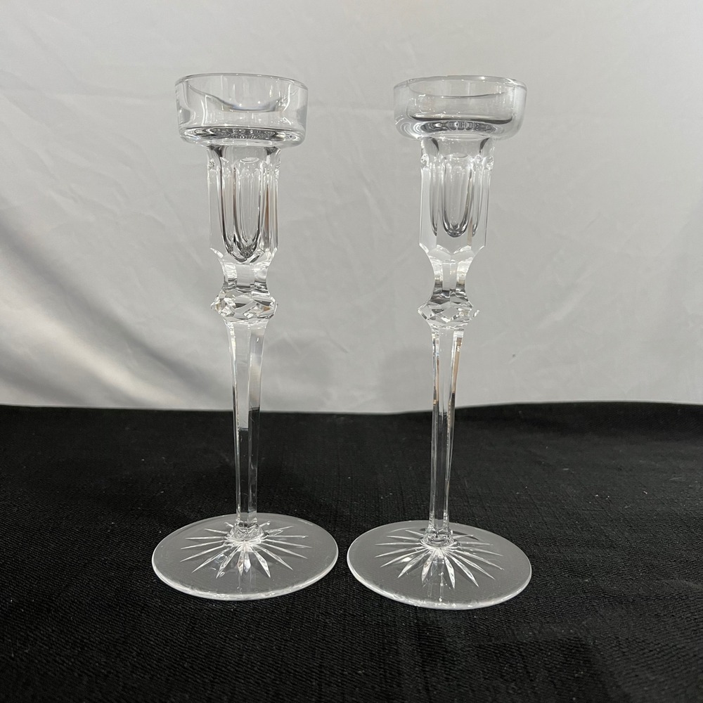 Rogaska Gallia Crystal Candlestick Holders Set of 2 Starburst Base 8.25 Inch